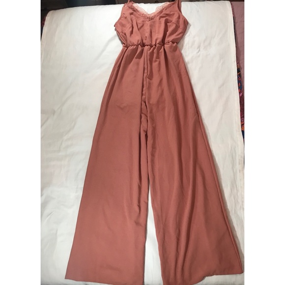 She + Sky Pants - She + Sky Dusty Rose jumpsuit With Lace Detail NWT